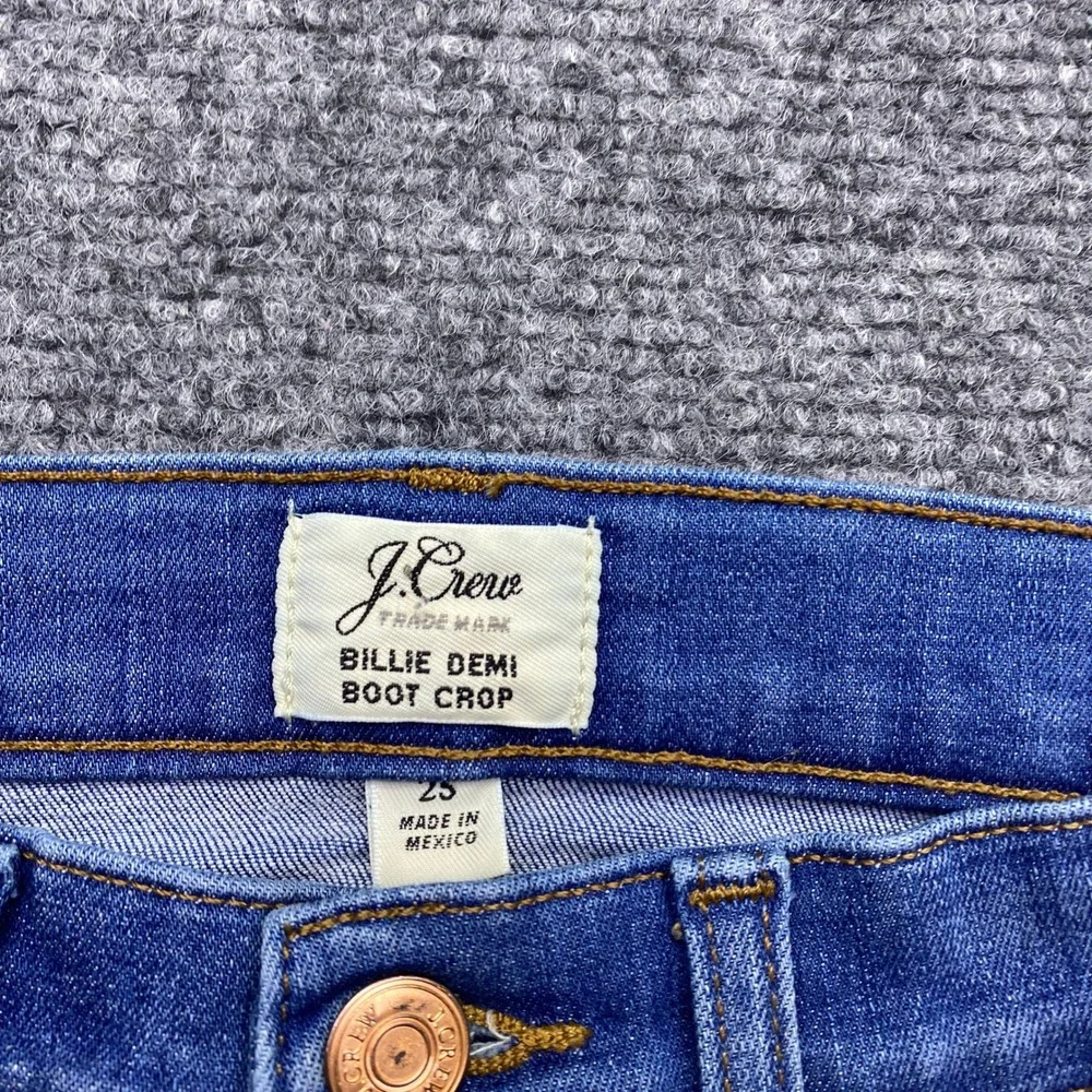 J.Crew Billie Demi Boot Crop Jeans Blue Raw Hem Size 25 Grunge Western Retro